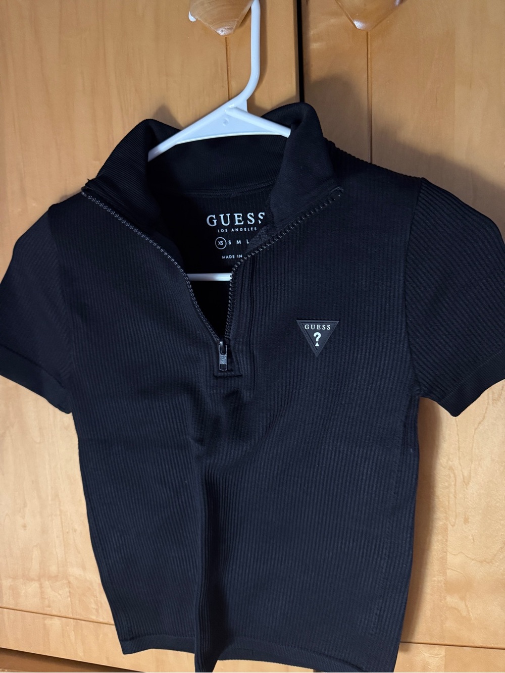 GUESS Black Ribbed Half-Zip Top